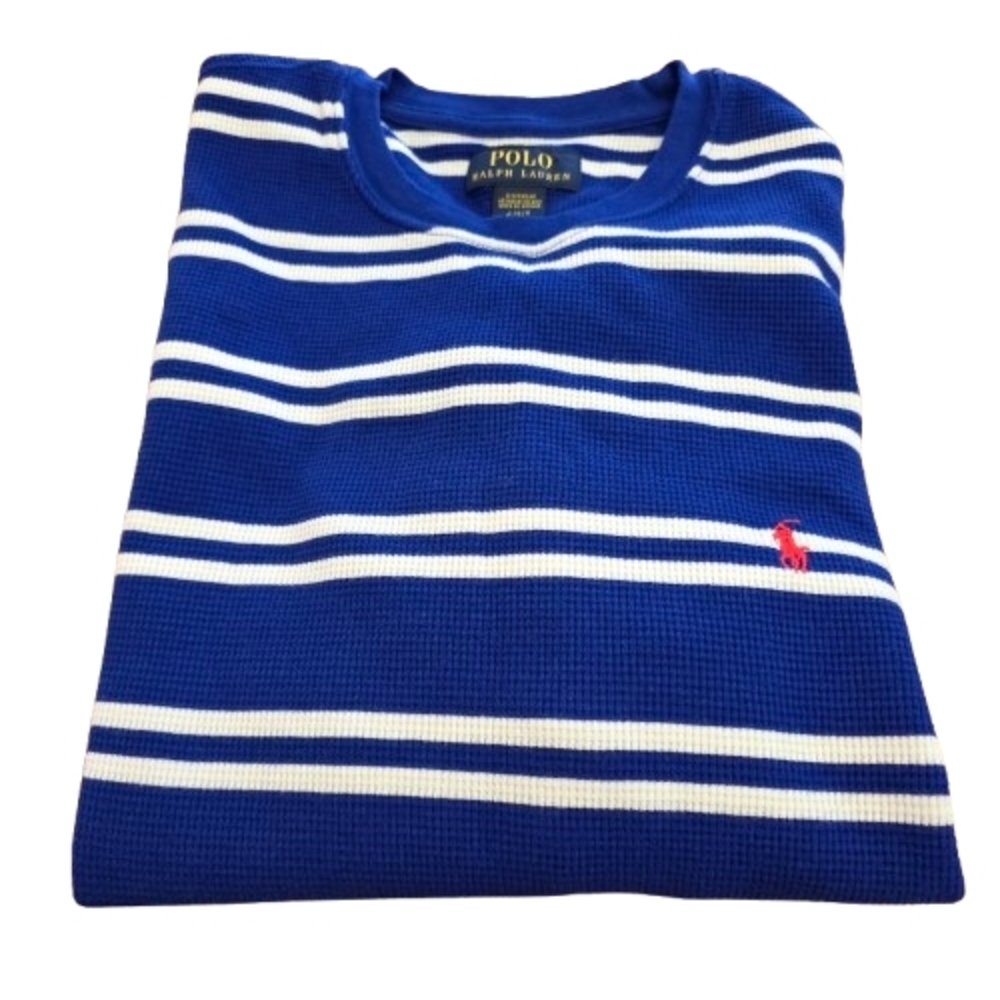 Polo Ralph Lauren Navy and White Waffle Knit Long Sleeve Sleepwear Tee Sz Large